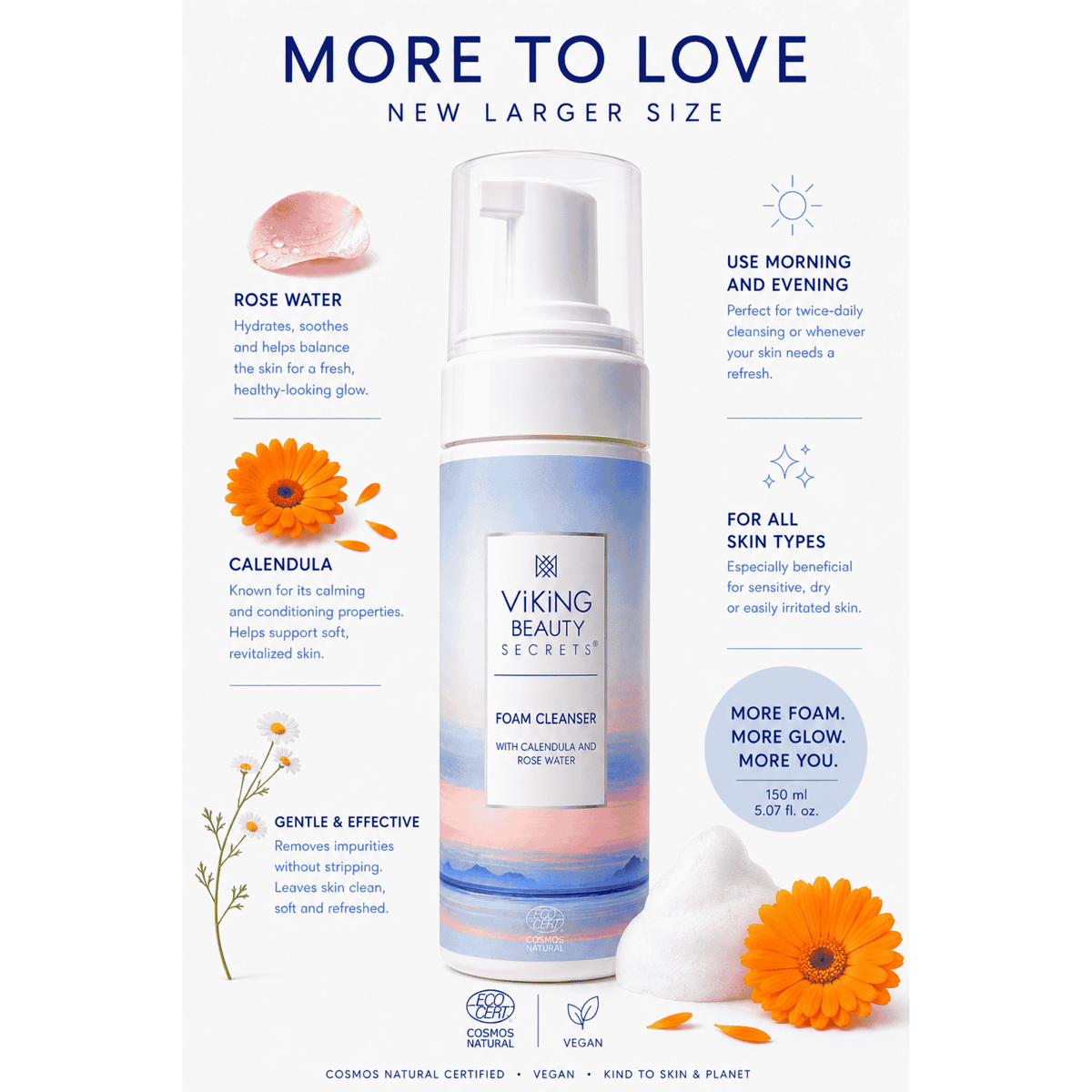 VIKING BEAUTY SECRETS Foam Cleanser with Calendula and Rose Water 150ml